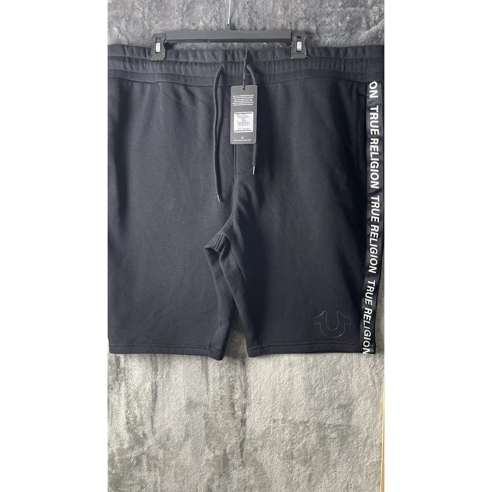 True Religion Silicone Tape Men's 3XL Black Fleece Sweat Shorts NWT. 10 Inseam